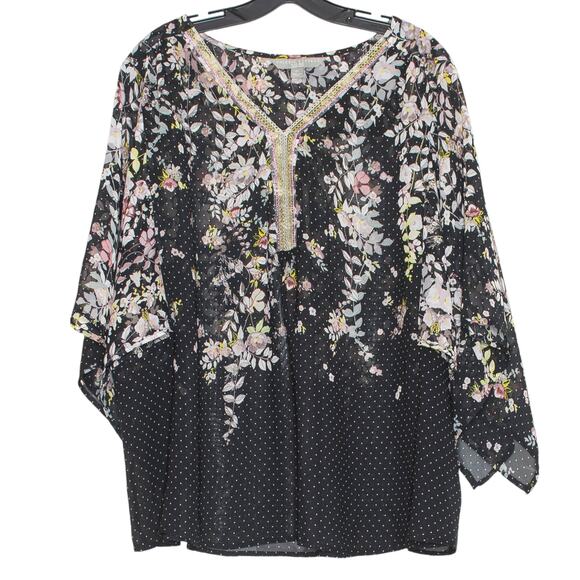 Valerie Stevens Top Sheer Floral Boho Fairy Cottage Whimsigoth Romantic Black 2X - Picture 1 of 5